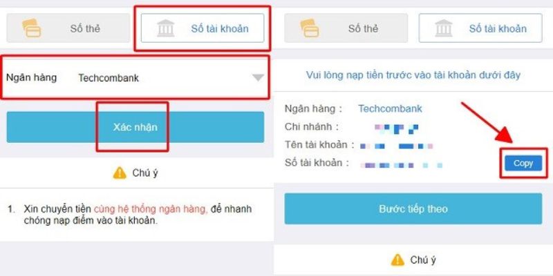 Giao dịch nạp tiền Lulu88 qua ngân hàng